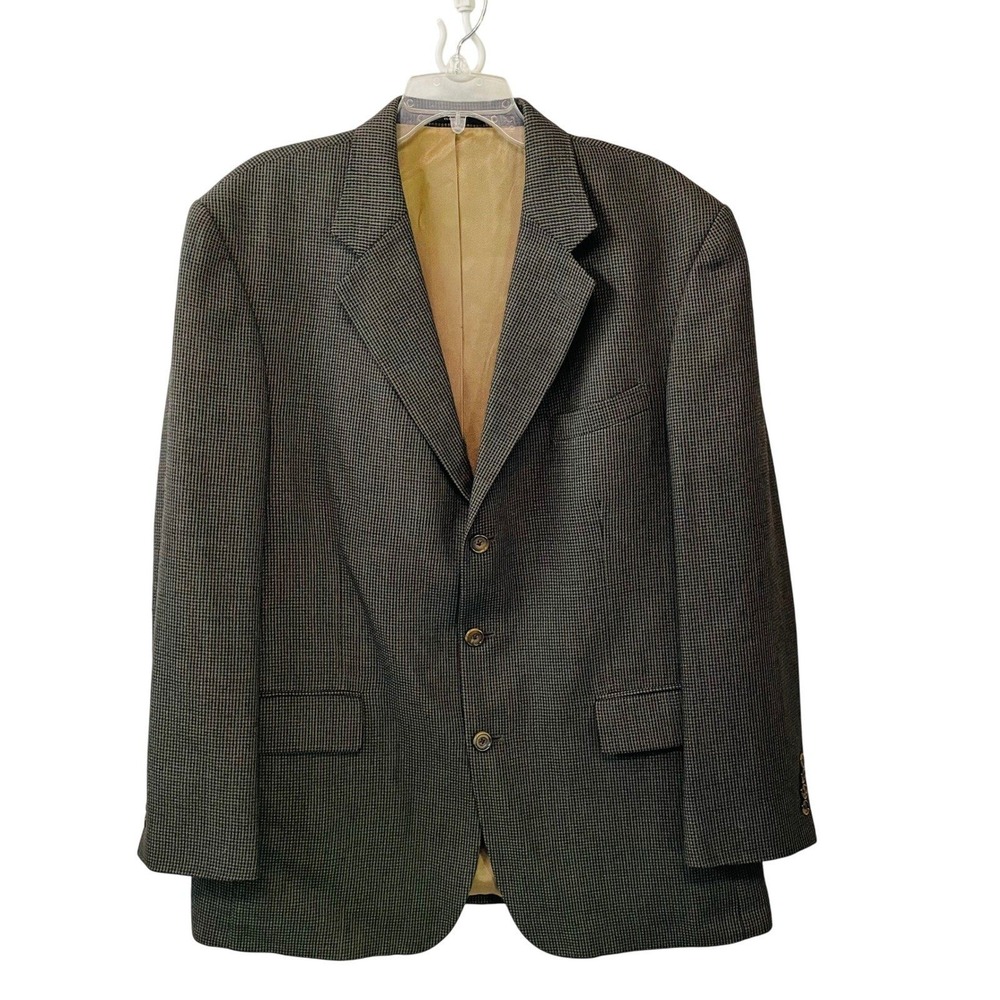 Vintage 90s Oscar De La Renta Mens 44R Wool Blazer Houndstooth Sport Coat